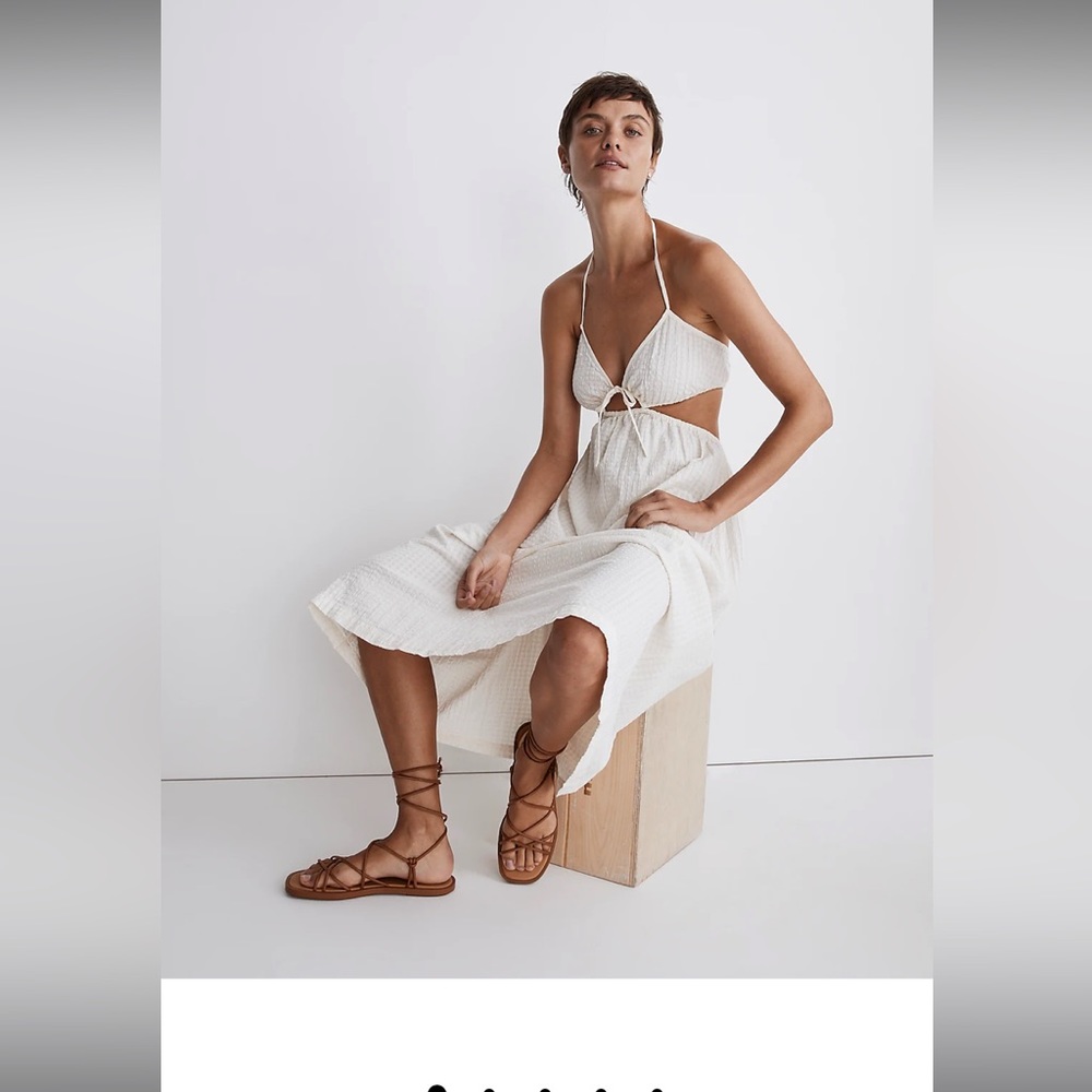 Madewell Seersucker Tie-Front Cutout Midi Dress